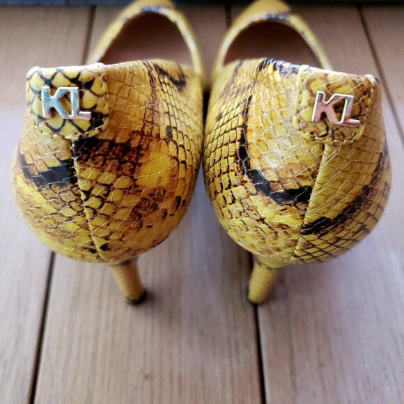EUC KARL LAGERFELD Royale premium leather pumps in mustard / brown snake (6) - Picture 2 of 12